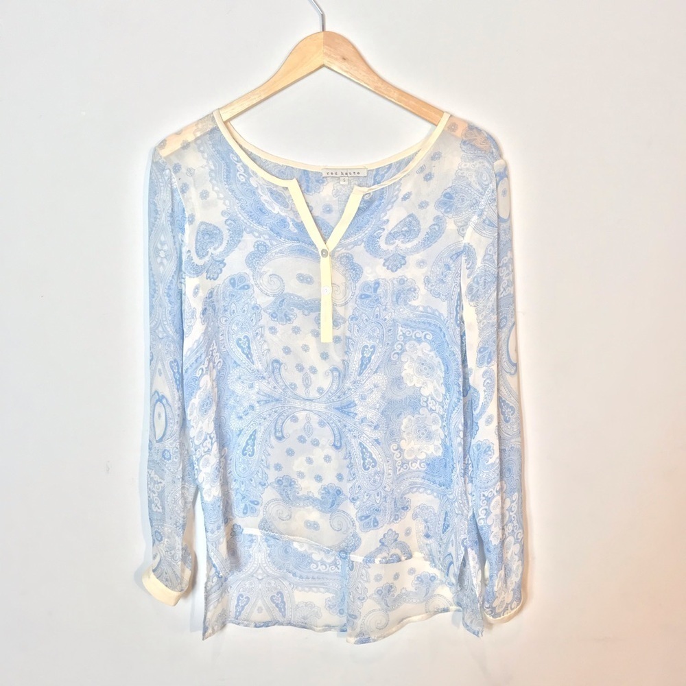 RED HAUTE Chiffon Paisley Silk Sheer Blouse